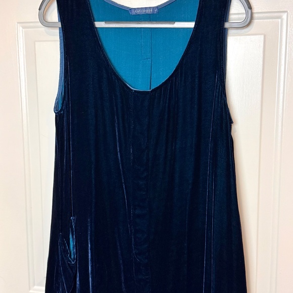 CUT LOOSE Asymmetrical Blue Velvet Sleeveless Tunic Dress Size L - Picture 2 of 9
